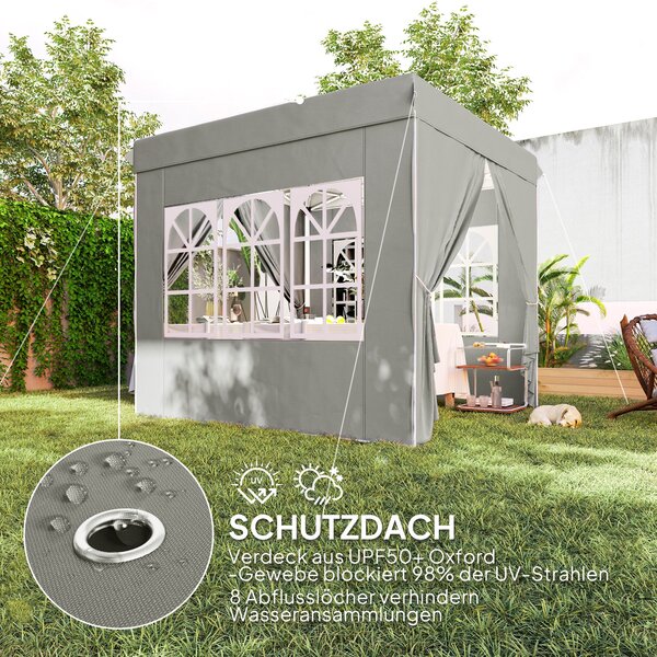 Pavilon Outsunny 2,5x2,5m, Voděodolný Stabilní Zimní Skládací Pavilon, UV Ochrana 50+, Skládací Party Stan Zahradní Stan s 4 Bočními Panely a Taškou