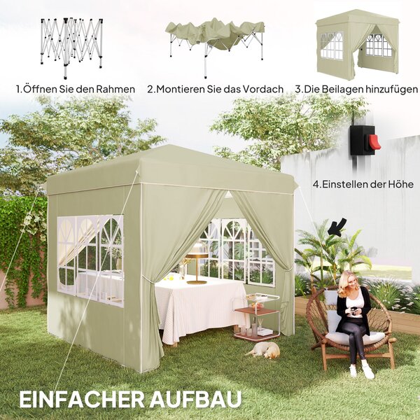 Pavilon Outsunny přibližně 2,5x2,5m, voděodolný stabilní zimní skládací pavilon, UV ochrana 50+, skládací párty stan s 4 bočními panely, zahradní pavi