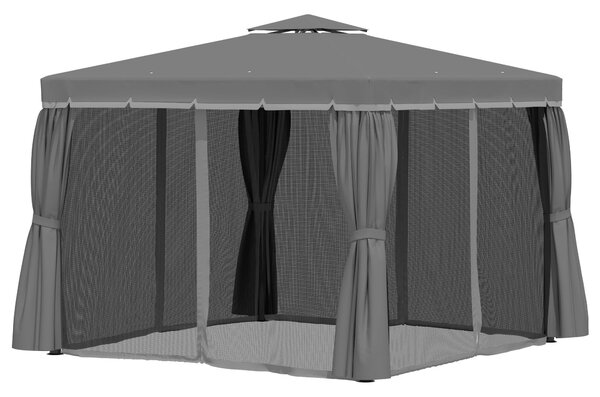 Zahradní altán Outsunny 2,96 x 2,96 m s dvoustupňovou střechou a 4 bočními panely, sítě proti komárům, weatherproof hliník, polyester, tmavě šedý | Ao