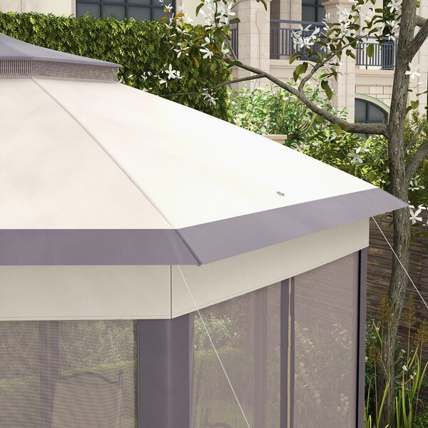 Outsunny Pavilon 4x4m Voděodolný Skládací Pavilon v Hexagonálním Designu, Dvojitá Střecha, Zahradní Pavilon se 6 Bočními Panely, Party Stan včetně Pře