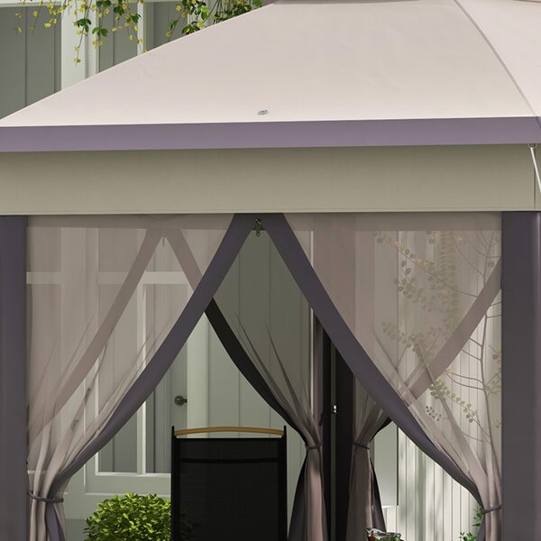 Outsunny Pavilon 4x4m Voděodolný Skládací Pavilon v Hexagonálním Designu, Dvojitá Střecha, Zahradní Pavilon se 6 Bočními Panely, Party Stan včetně Pře