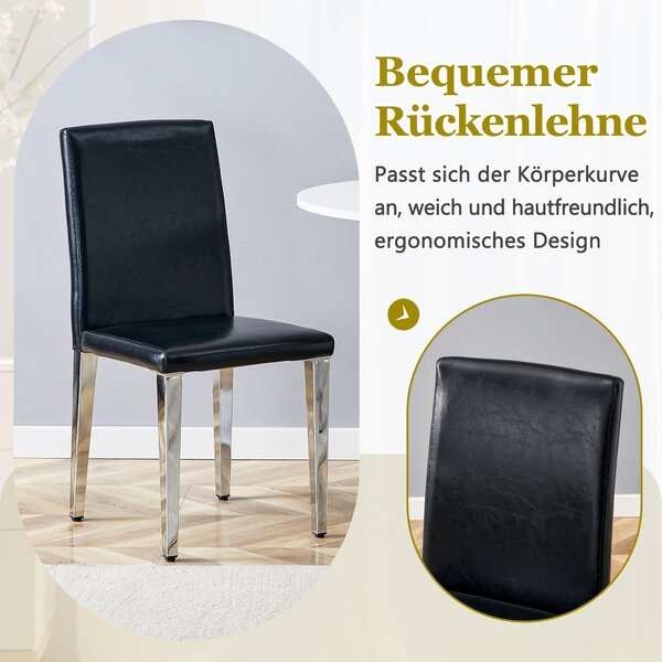 Sada 6 jídelních židlí, minimalistický design, materiál: polyuretan (PU), kovové nohy (černá + stříbrná)