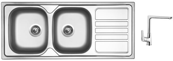 Nerezový dřez Sinks OKIO 1160 DUO V 0,6mm matný + Dřezová baterie Sinks baterie CASPIRA chrom