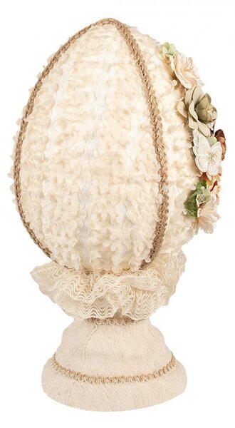 Béžová dekorace vajíčko na podstavci zdobené květy Fancy - Ø 20*39 cm - Clayre & Eef