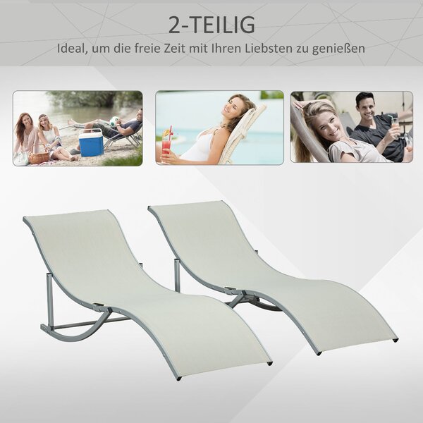 Outsunny Sada 2 Zahradních Lehátka Látková Lehátka Relaxační Křesla Ergonomická Hliníková Texteline Béžová 165 x 61 x 63 cm | Aosom