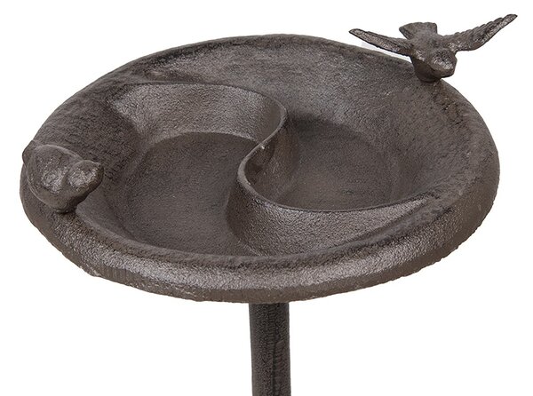 Hnědé litinové pítko/ krmítko pro ptáčky na vysoké noze - 23*25*52 cm - Clayre & Eef