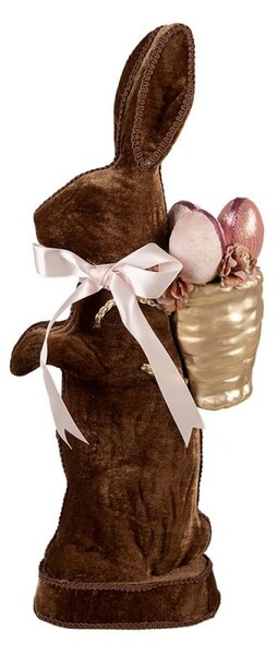 Dekorace hnědý sametový králík s vajíčky Fancy - 22*9*52 cm - Clayre & Eef