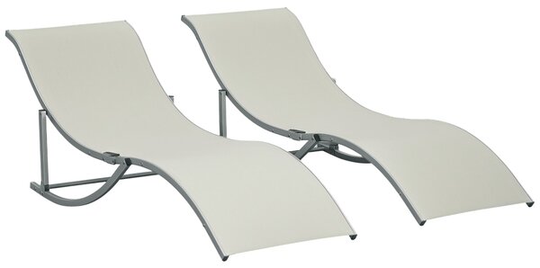 Outsunny Sada 2 Zahradních Lehátka Látková Lehátka Relaxační Křesla Ergonomická Hliníková Texteline Béžová 165 x 61 x 63 cm | Aosom