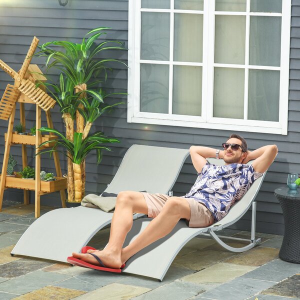 Outsunny Sada 2 Zahradních Lehátka Látková Lehátka Relaxační Křesla Ergonomická Hliníková Texteline Béžová 165 x 61 x 63 cm | Aosom