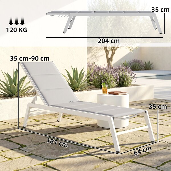Outsunny lehké hliníkové lehátko — 6polohové opěradlo, textilén 560 g/m² s integrovaným polstrováním, odolné proti korozi, 64 x 181 x 90 cm | Aosom