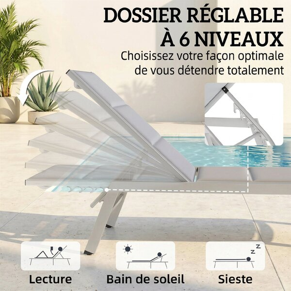 Outsunny lehké hliníkové lehátko — 6polohové opěradlo, textilén 560 g/m² s integrovaným polstrováním, odolné proti korozi, 64 x 181 x 90 cm | Aosom