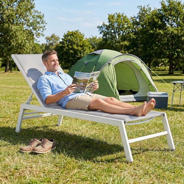 Outsunny lehké hliníkové lehátko — 6polohové opěradlo, textilén 560 g/m² s integrovaným polstrováním, odolné proti korozi, 64 x 181 x 90 cm | Aosom