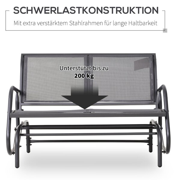 Outsunny Zahradní Houpací Lavice pro 2 Osoby s Houpacím Mechanismem, Vyrobená z Kovové Konstrukce, Nosnost až 200 kg, Zahradní Nábytek pro Zahradu, Te