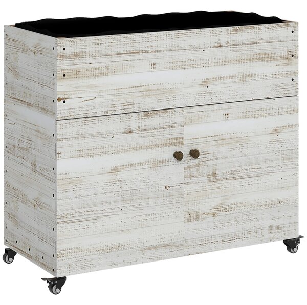 Dřevěný vyvýšený záhon Outsunny s ukládacím prostorem a kolečky, květinový box s fleecem pro zahradu a balkón, 110 x 50 x 95 cm, Bílý | Aosom