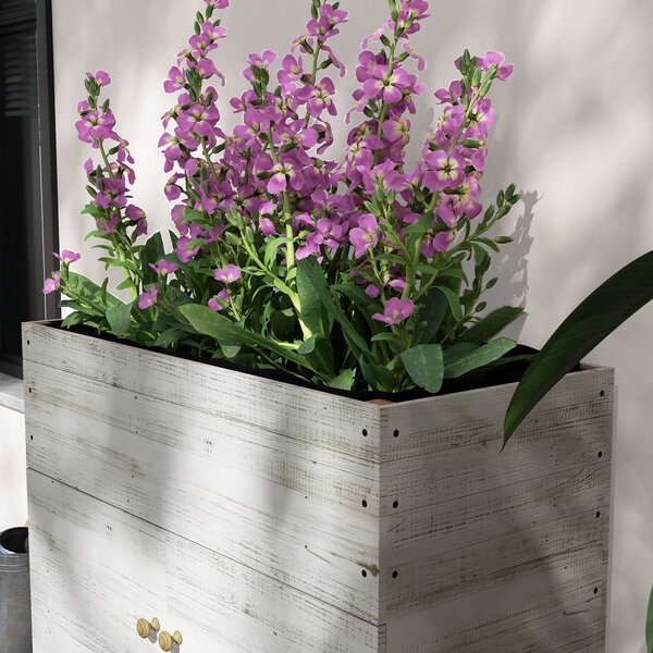 Dřevěný vyvýšený záhon Outsunny s ukládacím prostorem a kolečky, květinový box s fleecem pro zahradu a balkón, 110 x 50 x 95 cm, Bílý | Aosom