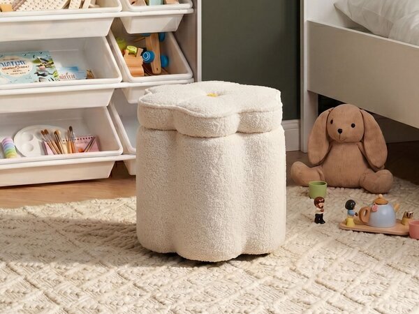 Úložný puf FLOWER Buklé Krémově bílá Květina