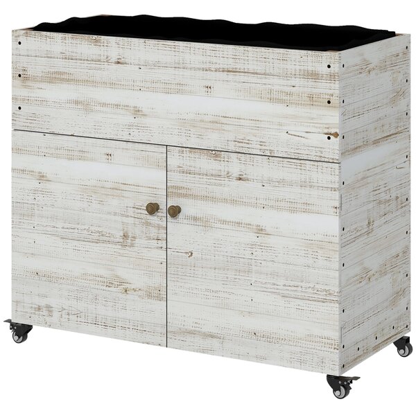 Dřevěný vyvýšený záhon Outsunny s ukládacím prostorem a kolečky, květinový box s fleecem pro zahradu a balkón, 110 x 50 x 95 cm, Bílý | Aosom