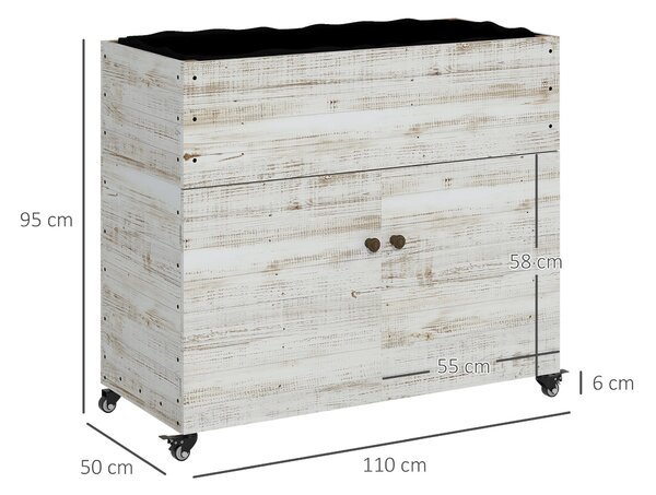 Dřevěný vyvýšený záhon Outsunny s ukládacím prostorem a kolečky, květinový box s fleecem pro zahradu a balkón, 110 x 50 x 95 cm, Bílý | Aosom