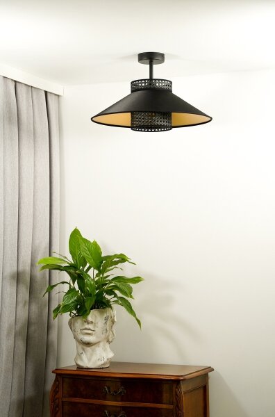 Duolla - Přisazený lustr RIO RATTAN 1xE27/15W/230V pr. 45 cm černá/zlatá