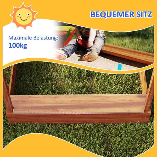 Pískoviště Outsunny s Krytem, Dřevěné Pískoviště s Sedací Zónou, Hrací Domeček, 124 x 116 x 146 cm Pískoviště s Tabulí pro Děti ve Věku 3-7 Let, Zahra