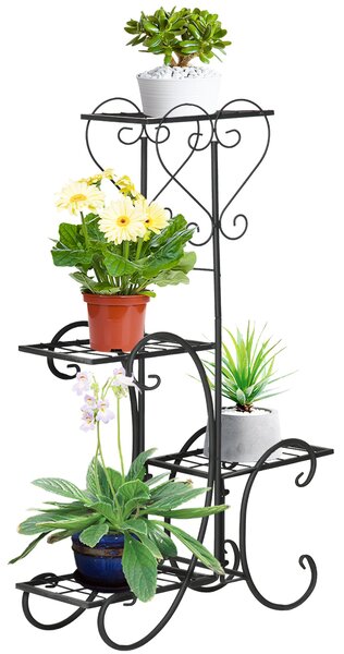 Outsunny Metalový Stojan na Květiny 4 Úrovně - Stojan pro Květiny na Balkon a do Zahrady, Černý 45 x 24,5 x 80 cm | Aosom