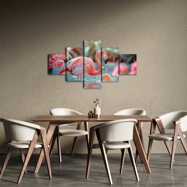 Obraz - Plameňák v jezírku (125x70 cm)