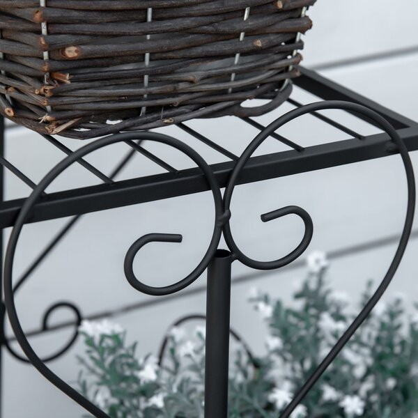 Outsunny Metalový Stojan na Květiny 4 Úrovně - Stojan pro Květiny na Balkon a do Zahrady, Černý 45 x 24,5 x 80 cm | Aosom