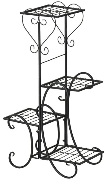 Outsunny Metalový Stojan na Květiny 4 Úrovně - Stojan pro Květiny na Balkon a do Zahrady, Černý 45 x 24,5 x 80 cm | Aosom
