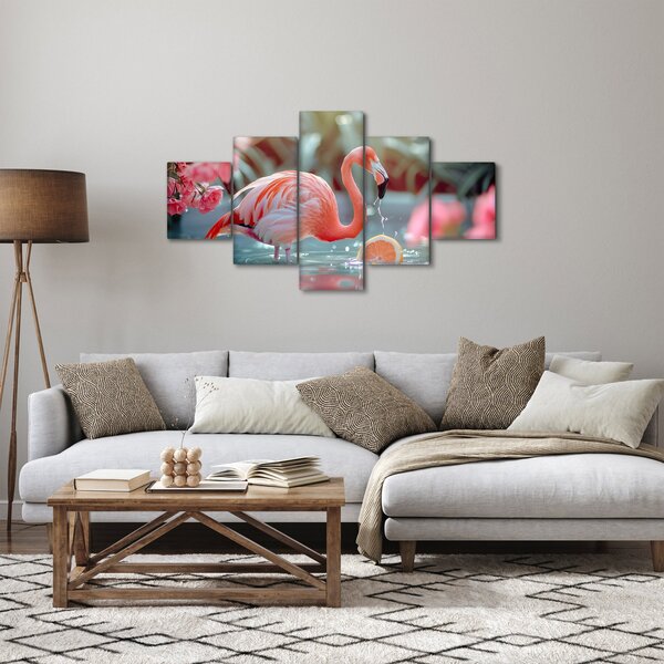 Obraz - Plameňák v jezírku (125x70 cm)