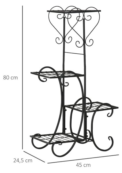 Outsunny Metalový Stojan na Květiny 4 Úrovně - Stojan pro Květiny na Balkon a do Zahrady, Černý 45 x 24,5 x 80 cm | Aosom