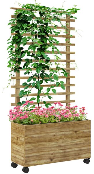 Zvýšený květinový záhon Outsunny s trellicí a kolečky 76x30x155cm | Aosom