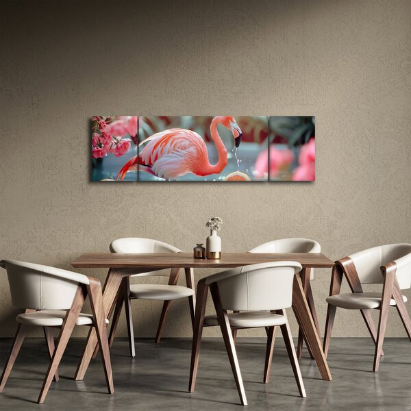 Obraz - Plameňák v jezírku (170x50 cm)