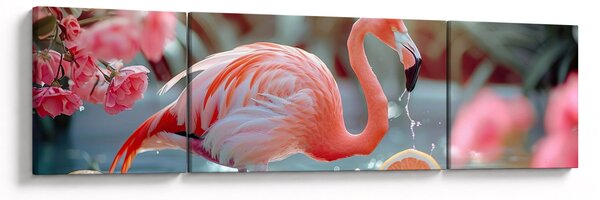 Obraz - Plameňák v jezírku (170x50 cm)