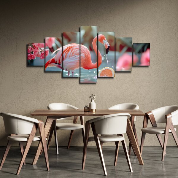 Obraz - Plameňák v jezírku (210x100 cm)