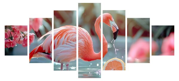 Obraz - Plameňák v jezírku (210x100 cm)
