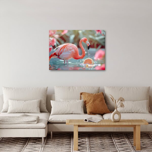 Obraz - Plameňák v jezírku (70x50 cm)