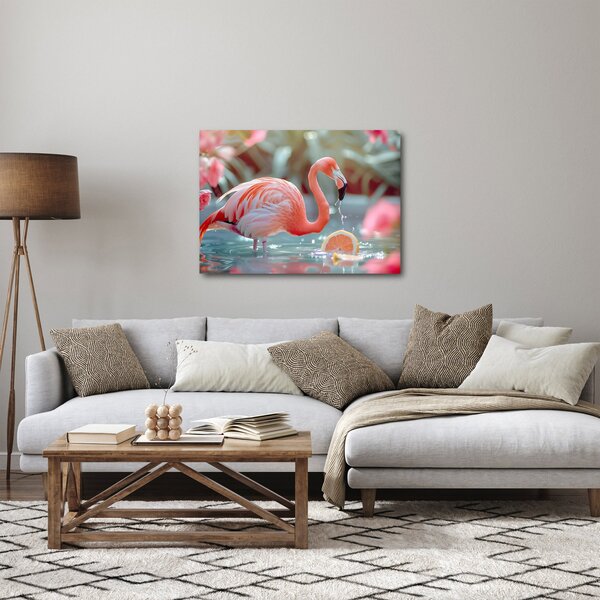 Obraz - Plameňák v jezírku (70x50 cm)