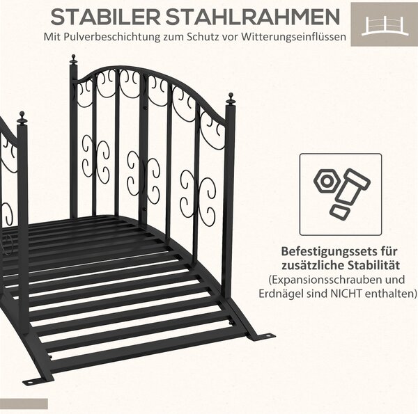 Zahradní most Outsunny z oceli 1,19m s zábradlím - Dekorativní most s květinovým vzorem, nosnost až 120 kg, pro balkon a terasu, černý | Aosom