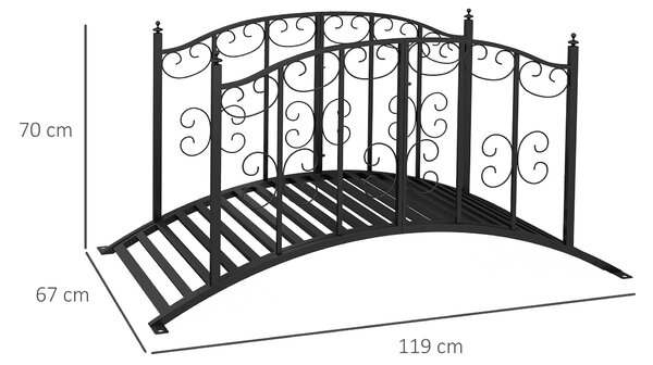 Zahradní most Outsunny z oceli 1,19m s zábradlím - Dekorativní most s květinovým vzorem, nosnost až 120 kg, pro balkon a terasu, černý | Aosom