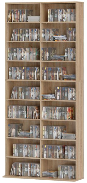 HOMCOM police na CD, DVD a Blu-ray – pojme až 640 CD / 360 DVD / 430 Blu-ray, nastavitelné police, přírodní dekor (78,5 x 24 x 175 cm) | Aosom