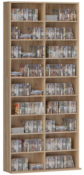 HOMCOM police na CD, DVD a Blu-ray – pojme až 640 CD / 360 DVD / 430 Blu-ray, nastavitelné police, přírodní dekor (78,5 x 24 x 175 cm) | Aosom