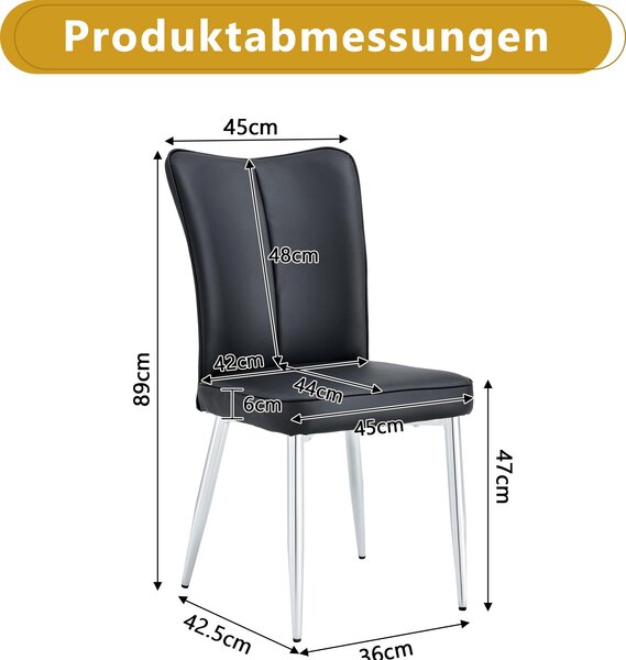Sada dvou jídelních židlí, potah z PU, kovové nohy, univerzální design (černá + stříbrná)