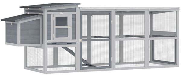 PawHut dřevěný kurník s výběhem pro 3–4 nosnice, 264 x 82 x 89 cm — asfaltová střecha, potah z Oxford tkaniny, hnízdní box, bidýlka, výsuvný podnos —