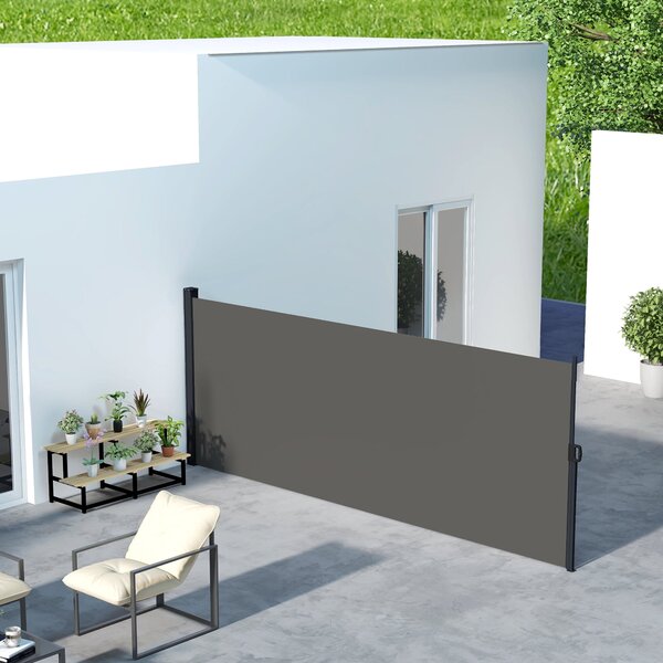 Outsunny Boční Retrakční Ochranná Záclona Privátní Paravent Zahrada 4m x 1,60m Alu. Polyester UV-odolný Tmavě Šedý | Aosom