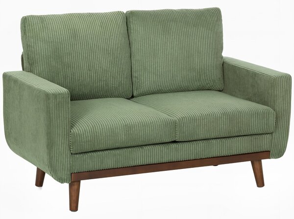 HOMCOM dvoumístná manšestrová pohovka 134 cm – měkké opěradlo, dřevěný dekor, pohodlná moderní čalouněná sedačka do malých prostor, obývací pokoj, lož