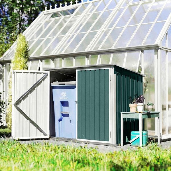 Outsunny zamykatelný úložný box na 2 popelnice – dvojité dveře, víko s plynovými vzpěrami, větraný, zelený (179,5 x 108 x 129,5/113 cm) | Aosom