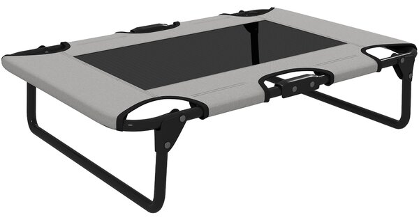 PawHut Vyvýšená Skládací Postel pro Psy - Outdoor Běžecká Postel s Prodyšným Síťovým Designem pro Malé a Střední Psy, Světle Šedá Oxford 75 x 51 x 18