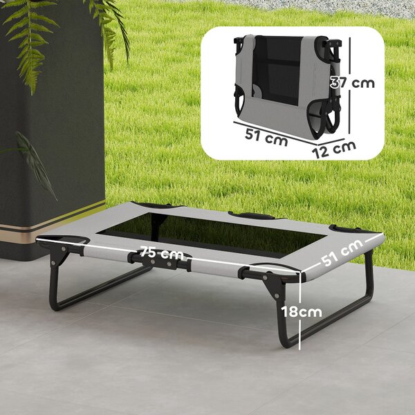 PawHut Vyvýšená Skládací Postel pro Psy - Outdoor Běžecká Postel s Prodyšným Síťovým Designem pro Malé a Střední Psy, Světle Šedá Oxford 75 x 51 x 18