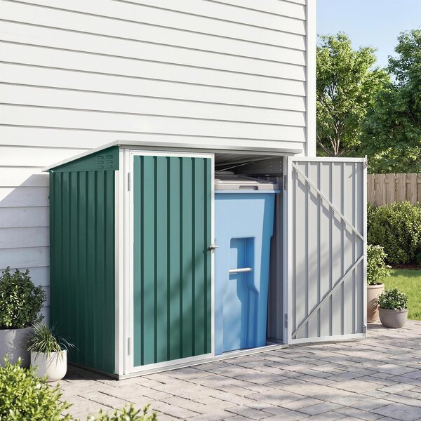 Outsunny zamykatelný úložný box na 2 popelnice – dvojité dveře, víko s plynovými vzpěrami, větraný, zelený (179,5 x 108 x 129,5/113 cm) | Aosom