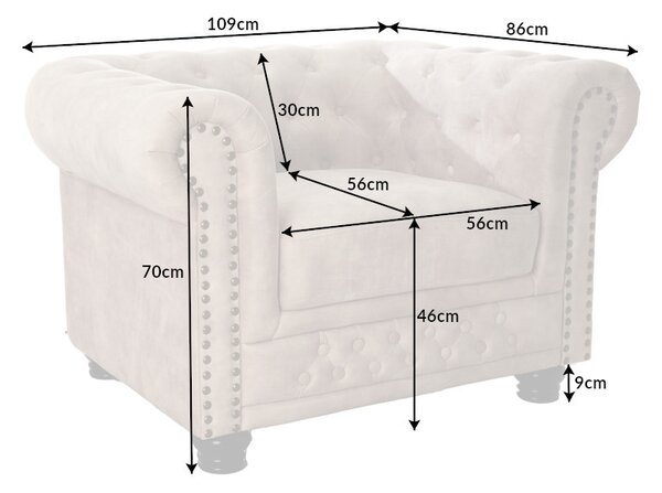 Designové křeslo Chesterfield šampaňský samet